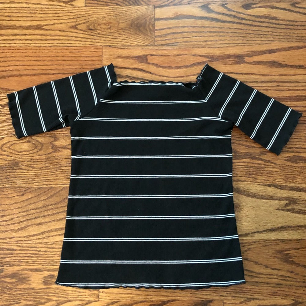 Women’s off the shoulder Black/White Stripe Top